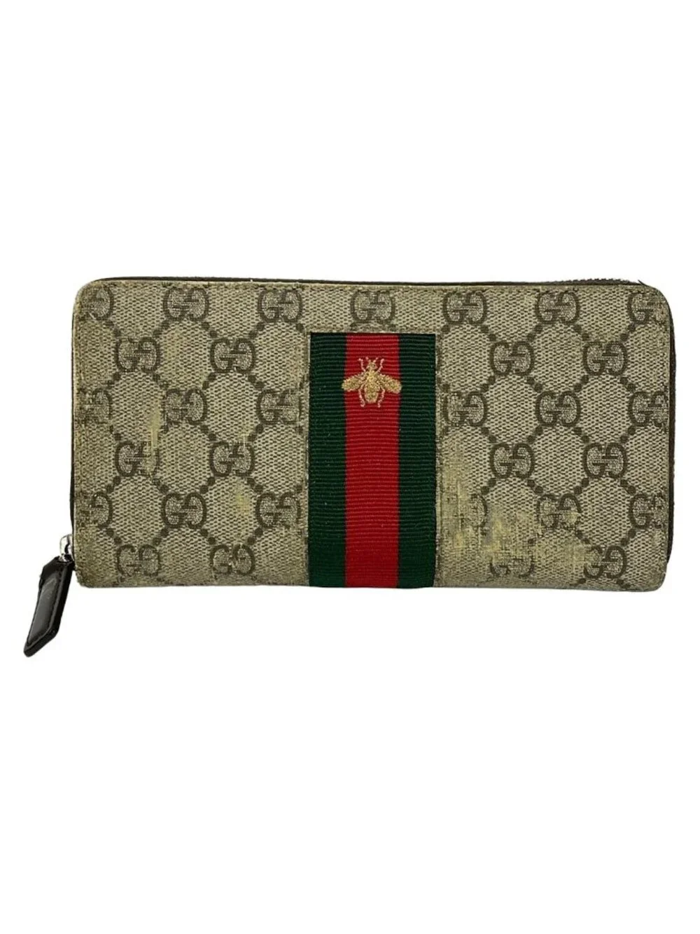 Gucci Wallet Web GG Supreme Canvas Zip Around Beige Dark Brown Multi - Picture 1 of 8